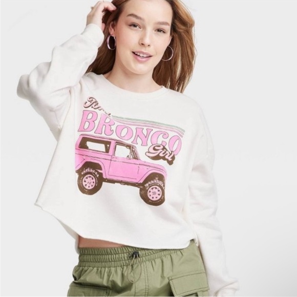Ford Tops - Bronco Girl Pink Graphic Crop Sweatshirt - Women’s Shirts & Tops